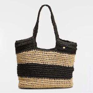 Seafolly Splice Woven Tote Bag Black and Tan